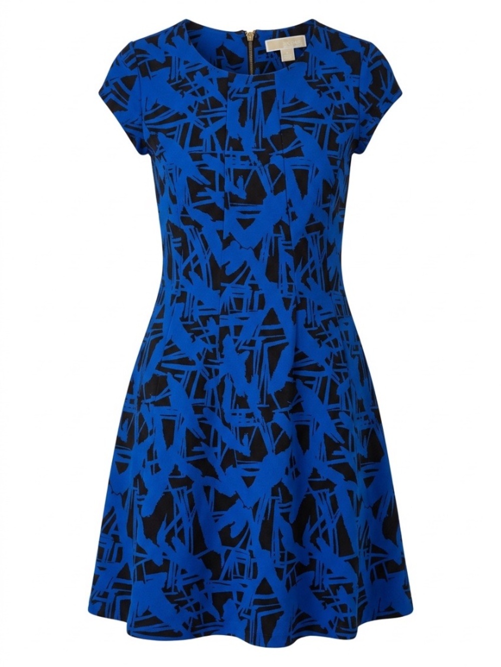 Michael Kors Abstract Print Zip Front Dress Blue and Black - size 8